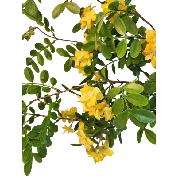 Artificial Yellow Flowering Branches Faux Stems With Green Leaves 2 Piece Set - Picture 3 of 8